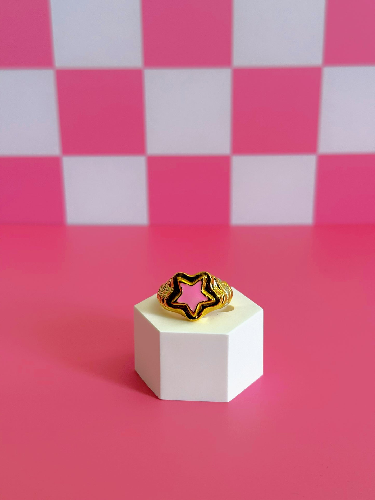 Pink Star Enamel Ring